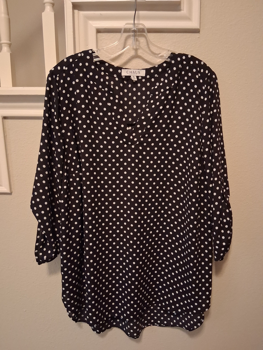 Chaus Black Blouse with White Polka Dots